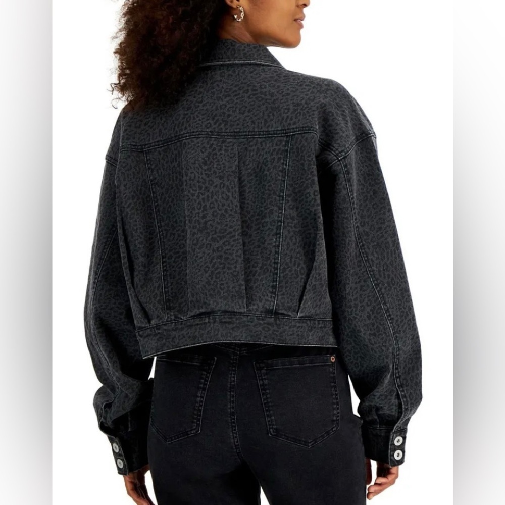 INC Cheetah Print Dark Denim Jean Jacket - Picture 2 of 2